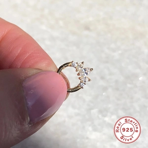 925 sterling silver gold hoop piercing with sparkling stones for nose and cartilage