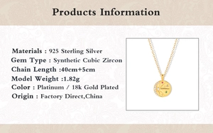 Spécifications de collier médaille en argent S925 avec zircons et étoile lune