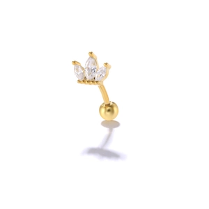 Detailed close-up of S925 silver golden crown piercing with three marquise zircons