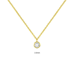 Detail view of 3.5mm solitaire pendant on a minimalist S925 silver gold-plated chain
