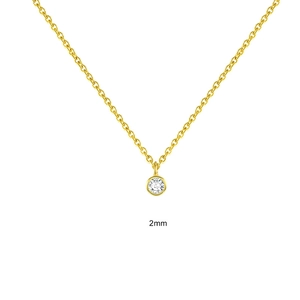 Macro shot of 2mm round-cut cubic zirconia solitaire on a gold-plated S925 silver chain