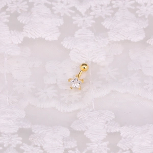 S925 sterling silver star cartilage stud earring with cubic zirconia and screw back