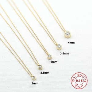 S925 Sterling Silver Necklace For Women Gold Plated Bezel Set Round Zircon Solitaire Pendant Minimalist Luxury Jewelry Gift