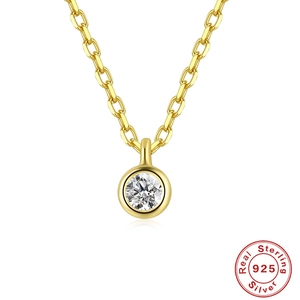 Minimalist 925 Sterling Silver Pendant Necklace For Women Bezel Set Round Zirconia Solitaire Choker Daily Jewelry Gift
