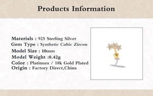 Detail of S925 silver star earring set with cubic zirconia and plating specifications