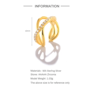 Detail of 925 sterling silver 10mm cross ear cuff featuring AAAAA zirconia stones