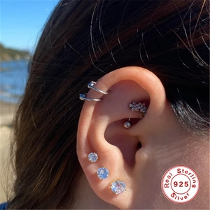 925 sterling silver snowflake and zircon piercing earring set worn on model