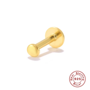 Macro view of 925 sterling silver flat back earring stud with gold plated finish