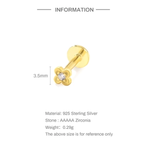 Details von 925er Silber Kleeblatt-Ohrstecker mit 3,5mm AAAAA Zirkon in Goldoptik