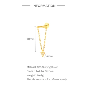 Detail von 925 Sterling Silber Gold Ohrringen mit Dreieck-Zirkonia-Anhänger und Maßen