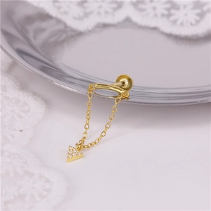 S925 Silber Gold Gewinde Labret Piercing mit Kette und Zirkon Dreieck Anhänger