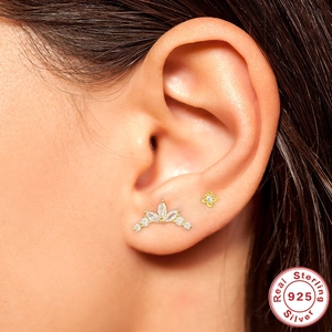 S925 Sterling Silber Ohrmanschette und Kleeblatt Ohrstecker mit Zirkonia Kristallen