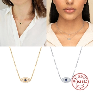 Collier classique en argent sterling S925 mauvais œil avec zircon bleu et micro diamants