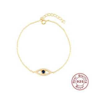 Braccialetto in Argento Sterling 925 Con Malocchio per Donna Placcato Oro Occhio Blu Turco Zirconia Catena Regolabile Gioielli Elegante Regalo