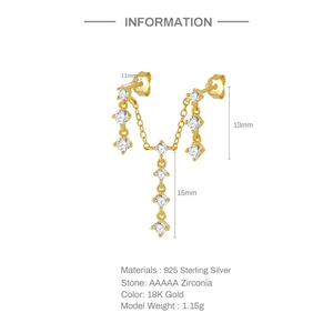 Detalle de pendientes borla de plata 925 con circonitas y chapado en oro 18K