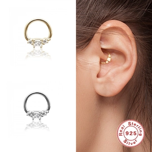 Anneau de piercing daith en argent 925 avec zircons cubiques carrés et ronds
