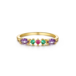 Detailed macro view of S925 silver ring featuring multi-color gemstones and gold plating