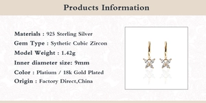 Detail of S925 sterling silver butterfly earrings with 9mm diameter and CZ stones