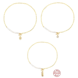 S925 Argento Sterling Catena a Graffetta Perla Artificial Girasole Serpente Ciondolo Collana per Donna Placcato Oro Chiusura a T Gioielli