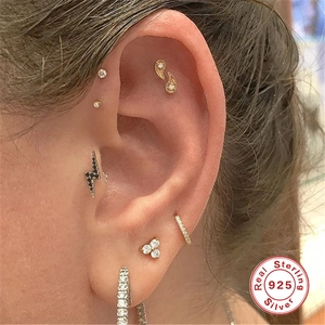 Piercing-Set aus 925er Sterlingsilber mit Komma- und Blitzsteckern und Mini-Zirkonia