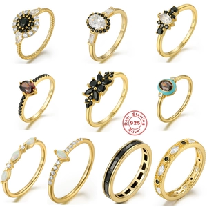 925 Sterling Silver Rings For Women Gold Plated AAAAA Zirconia Opal Enamel Geometric Flower Sunflower Halo Engagement Jewelry