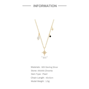 Detailed view of S925 silver star necklace with irregular pearl and AAAAA zircon settings