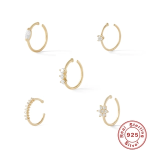 925 Sterling Zilver Neusring Zirconia Ingelegd Neuspiercing Geometrische Open Oorkraakbeen Clip Minimalistische Mode Sieraden