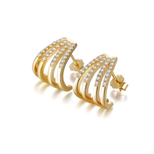 Detalle de earcuff de plata S925 dorada con cuatro capas de circonitas pavimentadas