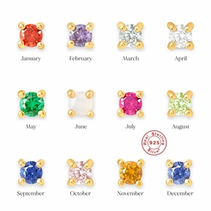 Tige en Argent Sterling 925 Plaqué Or Quatre Griffes Rond Boucles d'Oreilles Clous en Zircone Pierre de Naissance Femme Bijoux