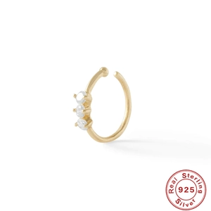Gepolijste S925 sterling zilveren gouden neusring met drie heldere zirkonia's