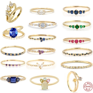 925 Sterling Silver Geometric Zircon Open Ring For Women Minimalist French Style Gold Stackable Double Layered Ring Jewelry