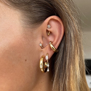 S925 sterling silver gold-plated multi-piece earring set featuring marquise stones and stars