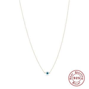 Collar de Colgante de Ojo Turco de Plata de Ley S925 para Mujer Dorado Concha Incrustada Cadena de Clavícula Joyería