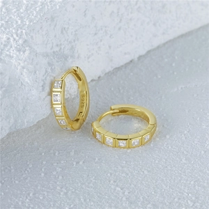S925 sterling silver gold plated hoop earrings with square zircon stones on white stone