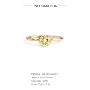 Detail eines Rings aus S925 Sterlingsilber mit gelbem AAAAA Zirkonia Rundschliff