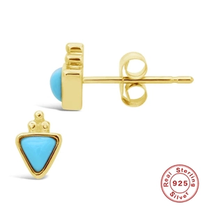 Pendientes largos de plata S925 bañados en oro con piedras de turquesa triangulares