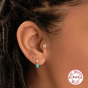 Pendientes colgantes de plata 925 con turquesa de estilo étnico vintage para mujer