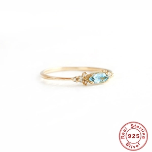 Luxurious S925 sterling silver ring with marquise blue sapphire and side diamonds
