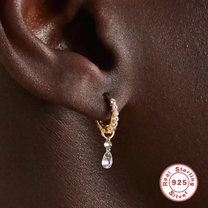 Pendientes colgantes de plata 925 dorada con cristales de circonita brillantes