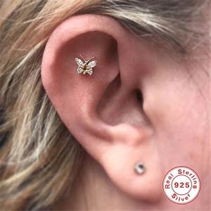 Glänzender S925 Sterling Silber Schmetterling Ohrstecker mit Zirkonia-Inlay für Damen