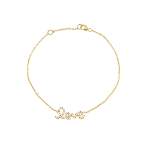 925 silver gold chain bracelet with cursive Love charm and pavé diamond-set stones