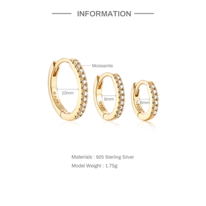 Detailed view of 6mm, 8mm, and 10mm Moissanite hoop earrings in 925 sterling silver
