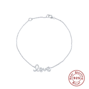 Elegant 925 sterling silver Love charm bracelet with sparkling zircon stones in white