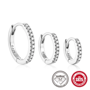 Classic S925 sterling silver hoop earrings with sparkling moissanite diamonds in three sizes