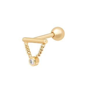 Close-up of S925 silver bar tassel earring with gold plating and cubic zirconia