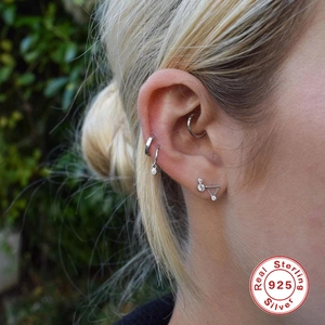 S925 Sterling Silver chain fringe stud earrings set with sparkling cubic zirconia stones