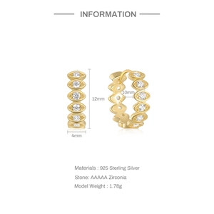 Detailed view of S925 sterling silver eye-shaped hoop earrings with AAAAA zirconias