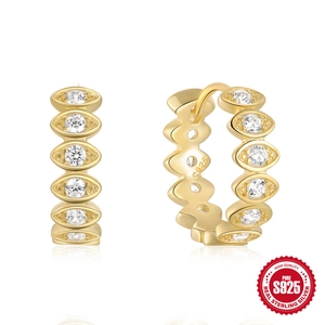 S925 sterling silver eye-shaped hoop earrings with zircons in 18K gold finish