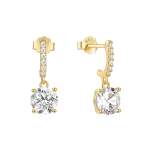Elegante S925 sterling zilveren vergulde hangende oorbellen met zirkonia in vierklauwzetting