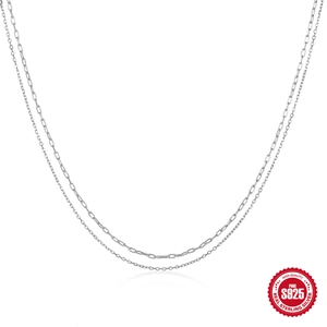 Minimalistische doppellagige S925-Sterling-Silberkette mit Büroklammer- und O-Kette